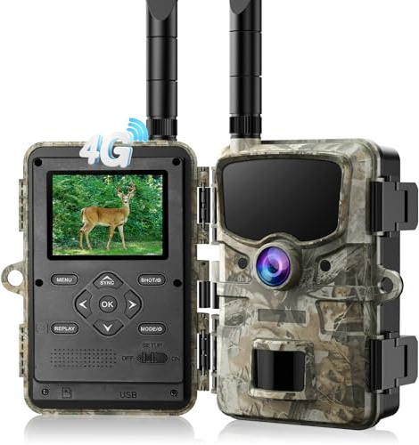 VOOPEAK 4G LTE Wildkamera, HD 1080P-Wildkameras mit Nachtsicht, bewegungsaktiviert, IP66 wasserdicht, Trigger 0,1S 130° Weitwinkel, APP-Steuerung zur Wildtierbeobachtung, ideal für den Außenber