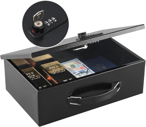 Tragbarer Schranktresor - Mini Safe Tresor für Schmuck und Wertsachen, Feuerfeste Geldkassette mit Tragegriff, Ideal für Reise und Zuhause