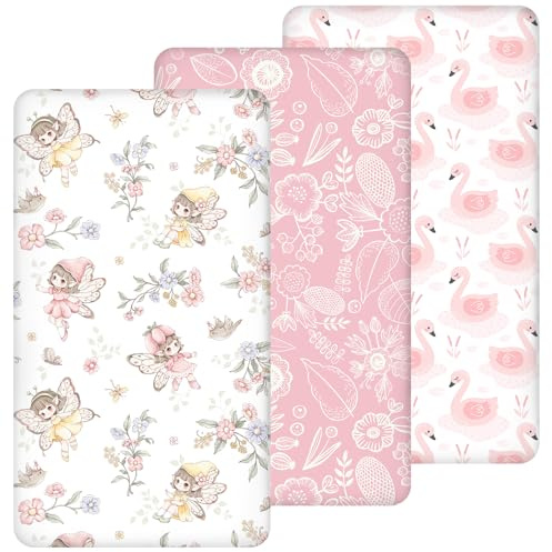 Yukkidds Drap Housse 60x120 Lit Bébé – Lot de 3 Drap Housse Bébé en Microfibre Respirante Drap Lit Bébé Ajustable avec Élastique 360° pour Lit et Berceau Fée Rose