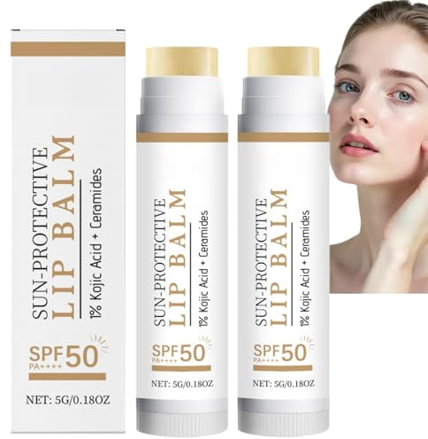 2pcs Natural Tinted Lip Balm SPF 50 PA++,High Protection Broad Spectrum UVA/UVB Sunscreen Stick,Water-Resistant Sunbed Lip Protector,Mini Lip Balm for Dry & Chapped Lips,Daily Use for Men and Women