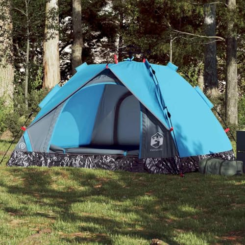 Basinlix Kuppel-Campingzelt 3 Personen Blau mit Quick-Release-System, wasserdichtes Outdoor Zelt für Trekking, Wandern und Festival, leichtes Familienzelt mit Moskitonetz, Belüftung und E-Anschluss