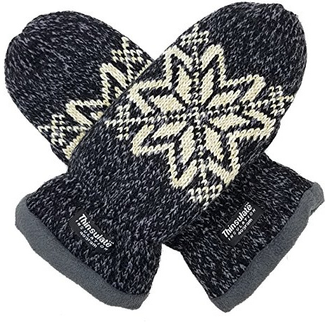 BRUCERIVER Dam Stickad snöflinga vantar med varmt Thinsulate fleece foder S (Black)