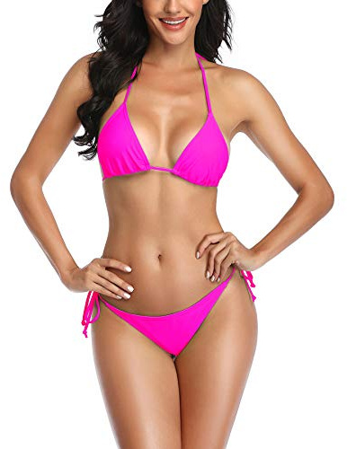 SHERRYLO stringbikini två delar baddräkt för dam triangel topp brasiliansk botten S-XL kropp, Rosa, en storlek