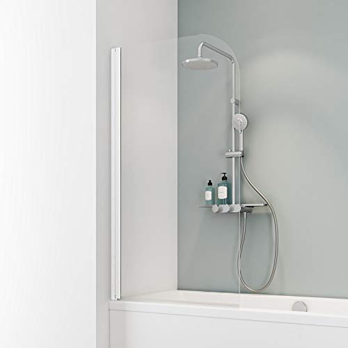 Schulte Duschwand für Badewanne 80 x 140 cm, Alpinweiß, Komfort Duschabtrennung, Sicherheitsglas, D1650 04 50