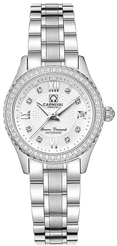 Gosasa Automatikuhr Mode Damen Analog Uhren Edelstahl Link Wasserdicht Damen Luxus Kleid Uhr, Silber und Silber, Business Casual