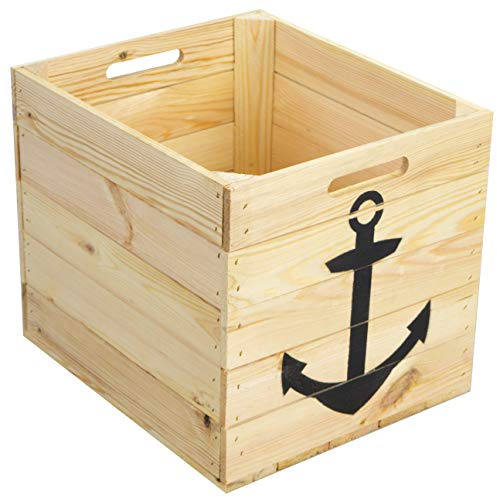 Holzkiste Aufbewahrungskiste passend für alle Kallaxregale und Expidit Regale Kallaxysteme Regalkiste Maße 33x37,5x32,5cm Kallax Regal EInsatz Einschubkiste für Kallax (Natur mit Anker schwarz)
