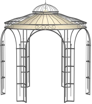 ELEO Pavillon Milano anthrazit mit Sonnensegel - rund 3x3 m Rankpavillon für den Garten handgeschmiedet Schmiedeeisen - Rosenpavillon Metall stabil rostfrei pulverbeschichtet - mit Sonnenschutz Dach