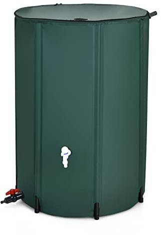 Safstar Foldable Rain Barrel, Collapsible Water Collection Storage Tank, Sturdy Weather Resistant PVC Rain Container Bucket with Drain Valve Filter Mesh Overflow for Garden Plant Watering (100 Gallon)