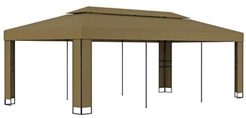 vidaXL Gazebo with Double Roof UV Resistant Outdoor Canopy Shelter Pop up BBQ Party Wedding Camping Tent Patio Pavilion Gazebo Taupe 180 g/m²