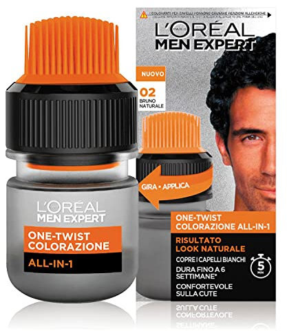 L’Oréal Paris Men Expert Colorazione Uomo One-Twist All-in-One, Risultato naturale, Applicazione facile e veloce, Bruno Naturale (02)