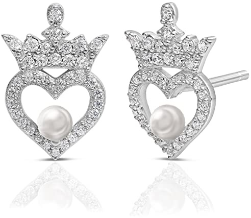 Disney Princess Sterling Silver Cubic Zirconia Birthstone Tiara Stud Earrings, Officially Licensed