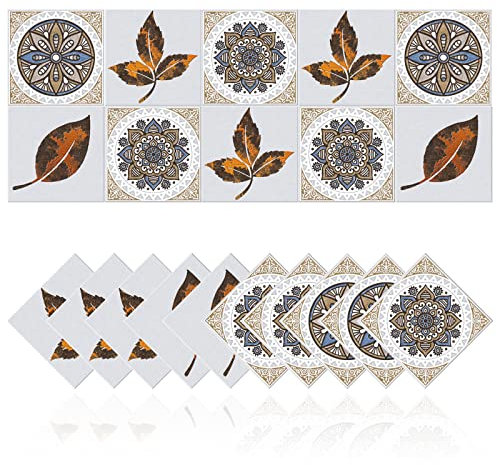 Cendray Retro Adesivi per Piastrelle per Bagno Cucina DIY Antiolio Impermeabile PVC Autoadesivo Decorazione Stile Marocco Marroni Foglie d'Acero (20,10x10cm)