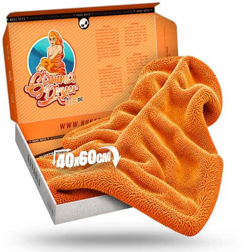 Nuke Guys Gamma Dryer L | Ultra saugstarkes Trockentuch 1400 GSM orange 40x60cm | Fusselfrei, abgerundete sanfte Fasern, kratzerfrei, groß | Premium Mikrofasertuch für Auto Motorrad Fahrrad