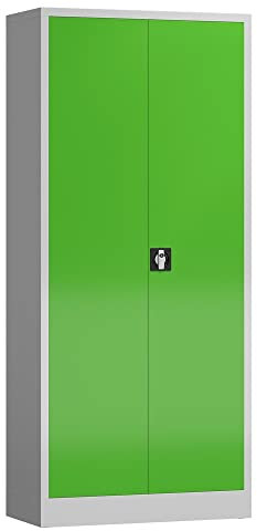 Aktenschrank Metallschrank abschließbar mit 2 Türen 4 Fachböden 1945 x 920 x 420 mm Werkzeugschrank Mehrzweckschrank(RAL 7035/6018 lichtgrau/gelbgrün)