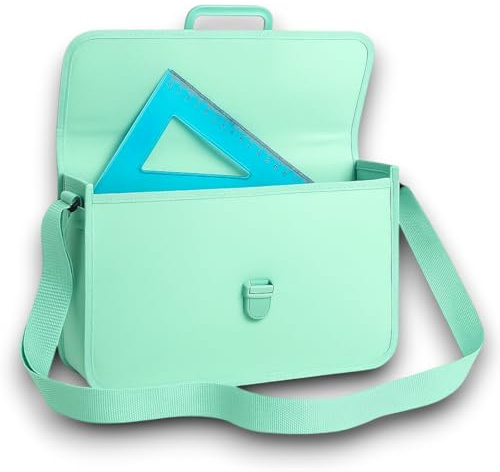 KORAT Valigetta Porta Documenti Pastello con Soffietto e Coppia di Squadre 45° e 60° Cartella Porta Disegni con Tracolla Regolabile e Maniglia, Design Leggero e Resistente (39x27 cm)