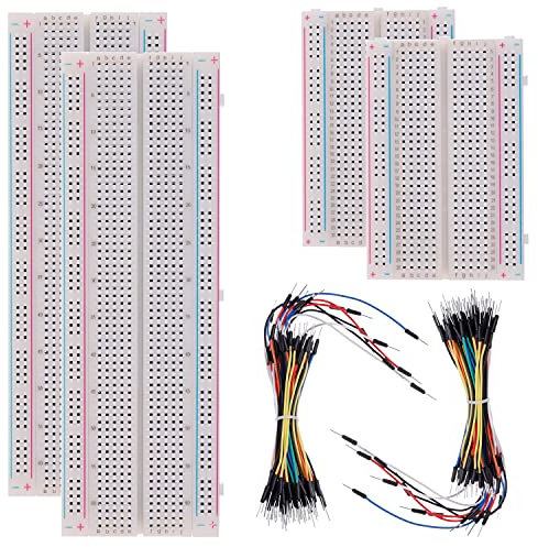 BOJACK Breadboard Kit Planche à Pain sans Soudure 2 Pcs 830 Points d'attache & 2 Pcs 400 Points d'attache & 126 Pcs Fils de Cavalier de Planche à Pain Flexible (3 Valeurs 130 Pcs)
