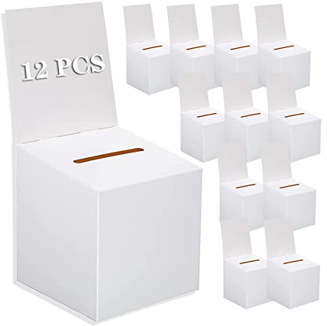 12Pcs Ballot Box Raffle Box Donation Box for Fundraising,6 x 6 x 6 Inch Cardboard Ticket Box with Slot and Removable Header Charity Box for Collecting Business Card Voting Contest Suggestion(White)