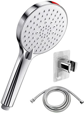 SREWOHS Soffione Doccia con Tubo Supporto - 125mm Grande doccia soffione Anticalcare ad Alta Pressione, Soffione per Doccia con 5 modalità,Modalità getto potente per la pulizia del bagno