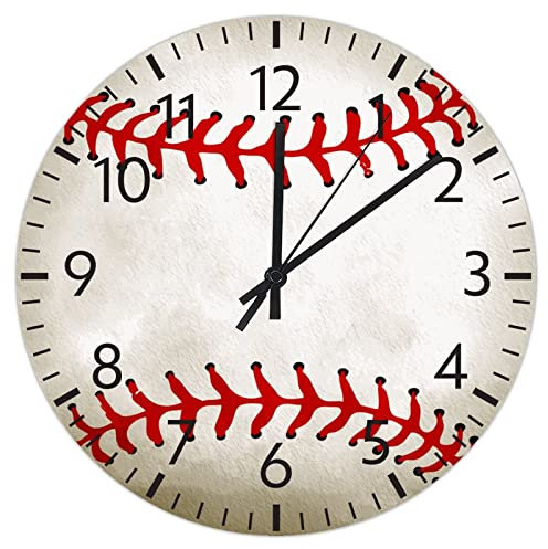 Baseball PVC Clock Sports Fan Frameless Clocks 10in Silent Non-Ticking Battery Operated Round Clock Wall Decor Novelty Numeral Clocks Decor for Living Room Kitchen Home Bathroom Room