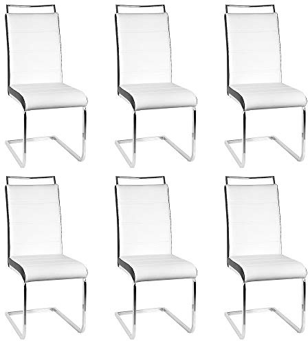 Juego de 6 sillas de comedor o cocina con asiento acolchado y base cromada, silla Cantilever – Juego de 2 sillas, probado por SGS(4 rejillas (blanco+negro), 6 unidades)