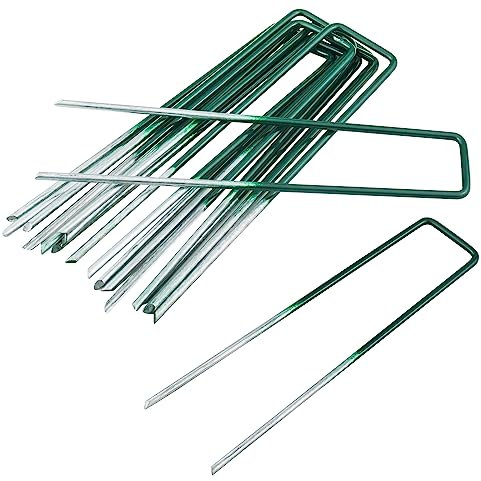 Milaloko 30 Pack 15cm U-Shaped Garden Securing Peg Galvanised Steel Ground Staples for Weed Fabric, Netting, Artifical Grass, Tent, Membrane, Half Green