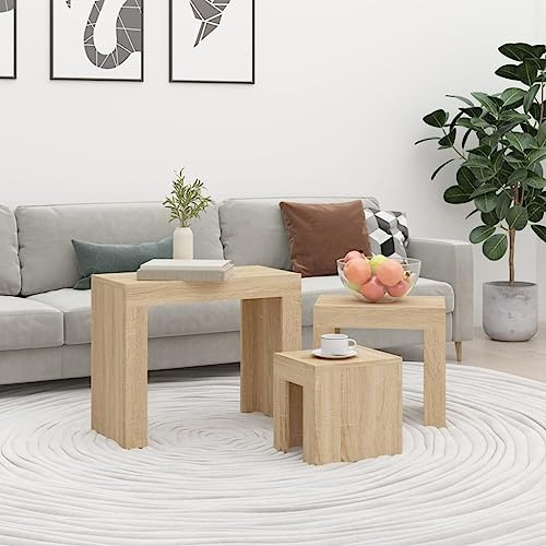 Hovothy Wohnzimmer Tisch Beistelltisch Sofa Satztische 3-TLG. Sonoma-Eiche Holzwerkstoff Coffee Table Wohnzimmer Möbel Couchtisch Holz für Wohnzimmer Schlafzimmer Praktisch & Elegantes