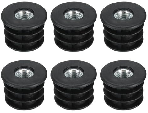 Sourcing Map 6Pcs Inserts for Round Tubes With M8 Thread, 25mm/0.98 OD, Black Plastic Plug Furniture Leg Plug Caster Insert Chair End Caps