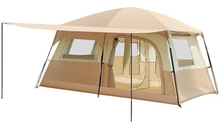 HUIOP Tienda de campaña de Viaje con 2 Habitaciones Tienda de campaña Familiar Grande Transpirable y Resistente a la Lluvia para 6-8 Personas Acampar al Aire Libre Senderismo Mochilero Playa,Outdoor T