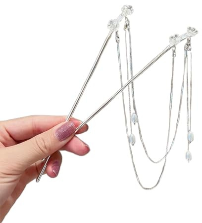 Retro Pearl Tassel Hairpin,Double Chain Hair Fork Chinese Style Hair