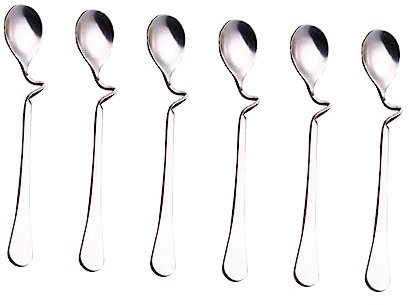 OUNONA 6pcs Stainless Steel Coffee Stir Spoons Curved Handle Mixing Spoon Reusable for Home Hotel Restaurant Use