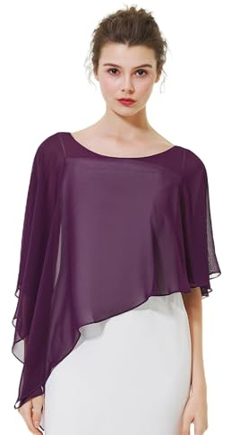 BEAUTELICATE Damen Chiffon Schal Stola Elegant Poncho Cape Brautjacket für Sommer Hochzeits Festlich Abendkleid (Asymmetrische - Pflaume, Einheitsgröße)