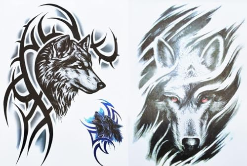 2 Blätter Wolf Tattoos Tribal Arm Tattoo Wölfe Tattoos Temporäres Klebetattoo HB820 846