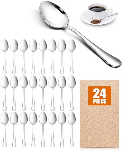 AckMond 24-Piece (13.5 cm, 5.3 inches) Fine Coffee Spoon, Teaspoons, Mirror Polishing Spoon Set （Silver