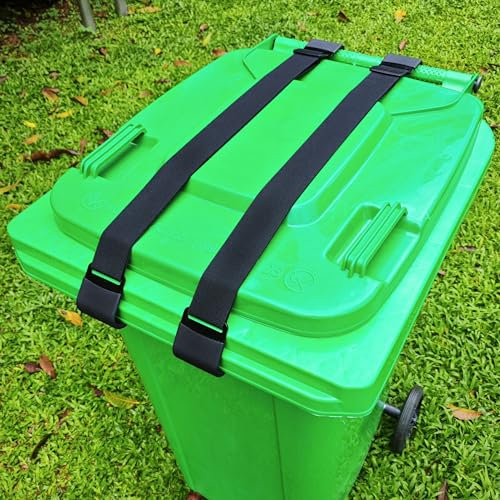 Metal Double Claw Trash Can Locks Strap for Raccoon Animals,Universal for 28-96 Gallons Trash Can Lid Lock,Black 2Pcs Adjustable Anti-rust Coating Garbage Can Bungee Cord Belt Rope Outdoor,Hook-on