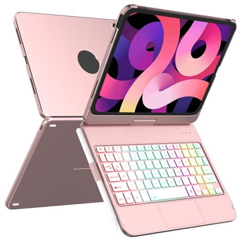 MMK Keyboard Case for iPad A16 11th Generation 2025 and 10th Generation 2022 (11/10.9 inch), Multi-touch Trackpad & 7 Color Backlight & 360°Flip Hard-shell, Compatible with iPad 11/10 Gen, Rose Gold