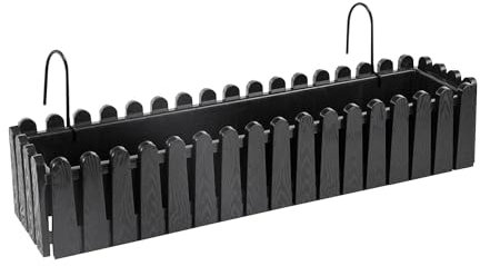 IlGruppone Fioriera Rettangolare con Sistema di Drenaggio Esterno Vaso Piante Fiori Conservazione Acqua Balconiera con Supporti da Ringhiera Appesa Inclusi Balcone Design Moderno - Nero - 75 cm 14Lt
