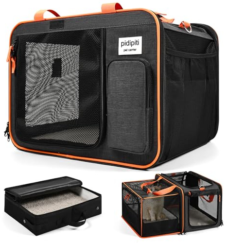 Pidipiti 20 x 14 x 14 Expandable car Travel Carrier for 1 Small-Medium cat,with a Portable Leakproof Litter Box
