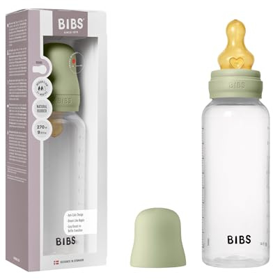 BIBS Babyflasche 270 ml. Sauger aus Naturkautschuk - Babyflaschenset. Anti-Kolik. BPA-frei. Mittlerem Fluss. leicht und einfach zu reinigen. geeignet für Neugeborene ab 0 Jahren - Sage