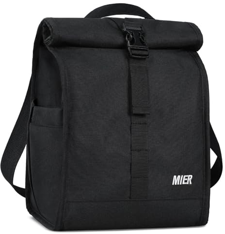 MIER Kühltasche klein 9L Rolltop, Lunchbag, Lunchtasche, 12 Dosen, Schwarz