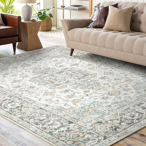 Fondream Teppiche, Wohnzimmer, groß, 200 x 300 cm, maschinenwaschbar, für Schlafzimmer, Boho-Stil, weicher Kurzflor-Teppich, Vintage, rutschfest, Küchenteppich für Esszimmer, Büro, Beige