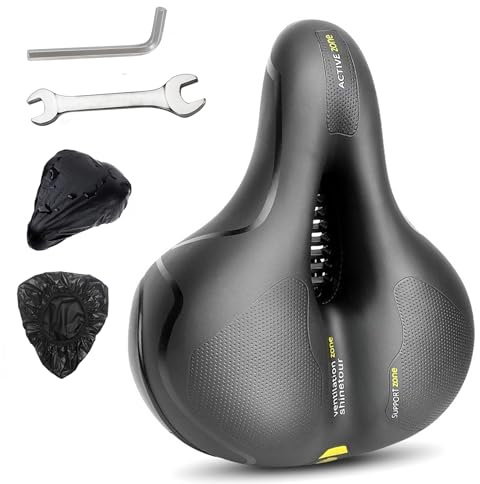 Hmfmdy Fahrradsattel, Fahrradsattel mit Doppelfeder, Ergonomisch Fahrrad Sattel- mit wasserdichte Abdeckung & Schraubenschlüssel für Mountainbike Rennrad Heimtrainer E-Bike Fahrradsitz