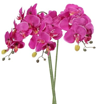 PATIKIL Artificial Orchid Stems 31, 3 Pack 7 Heads Faux Silk Phalaenopsis Flowers Real Touch Fake Orchid Flower Branch for Vase Home Wedding Decoration, Purple