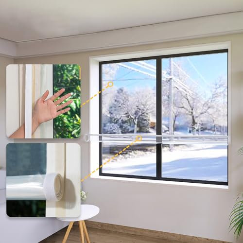 LRYELWA Fenster-Isolierfolie Thermo Cover Transparente Wärmedämmung Winddichte Kälteschutz Fensterisolierung für Winter,Selbstklebend,Einfach zu Öffnen für Ventilatio,Anpassbare (200cm x 200cm)