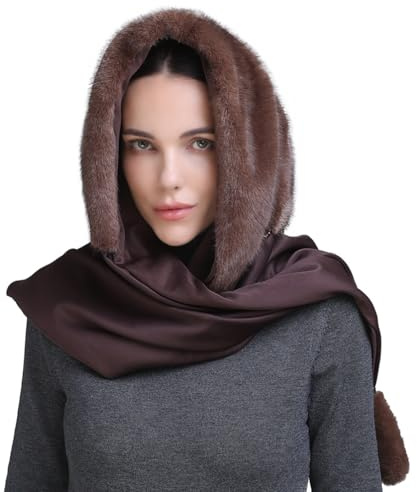 YEKEYI Cappello a secchiello invernale da donna in finta pelliccia, cappello sciarpa con cappuccio, passamontagna invernale con cappuccio, foulard collo, scialle di seta, Caff, Taglia unica