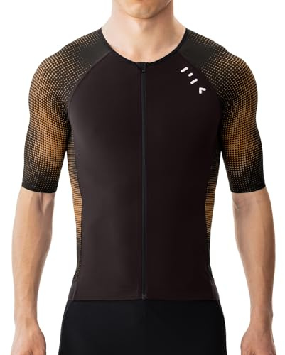 MY KILOMETRE Magliette da Triathlon Uomo Maniche Corte – Maglia Ciclismo con Cerniera Frontale Completa, Asciugatura Rapida con Tasche Posteriori per Nuoto e Corsa