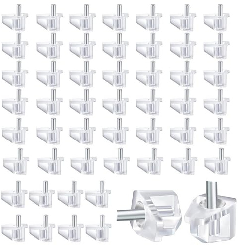50 Stück Einlegeboden Halter 5mm Bodenträger Regal & Schrankstützen, Transparente Bodenträger mit Stahlstiften - Regalboden Stifte, Ersatz Pegs für Kleiderschrank, Möbel & Bücherregal