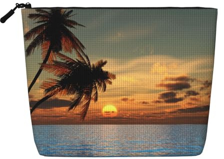 FZGGWYHL Sunset Palm Tree Ocean Printed Fake Hemp Makeup Bag Daily Storage Bag