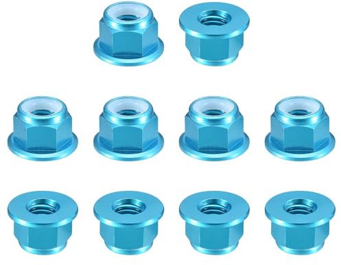 sourcing map Sechskant-Kontermuttern mit Nylon-Einsatz, M8 x 1,25 mm, Aluminiumlegierung, selbstsichernde Mutter, eloxierte Flansch-Kontermutter für Befestigungselemente (himmelblau), 10 Stück