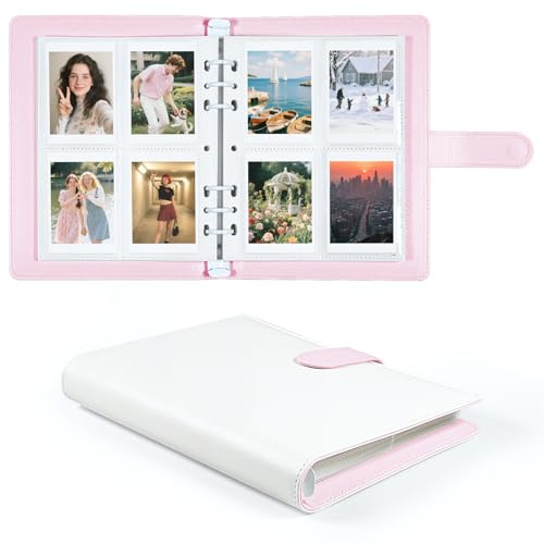 Álbum de Fotos 200 Fotos 2x3 Pulgadas, Álbum de Cuero PU con Páginas, Compatible con Fujifilm Instax Mini 12 11 9 8+ 8 99 40 90 7 Evo LiPlay, Polaroid Snap/PIC-300 Cámaras Instantáneas (Rosa-Blanco)