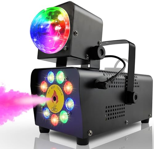 IMONE Fog Machine with Disco Lights, 16 Colorful LED Smoke Machine, Wireless Remote Control for Indoor Outdoor Parties, Stage, DJ, Halloween & Events